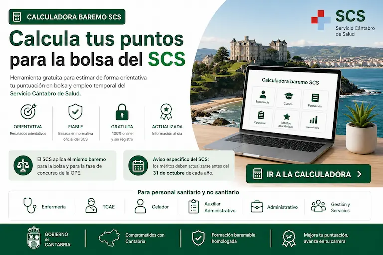 Calculadora baremo SCS: puntos bolsa y OPE Servicio Cántabro de Salud