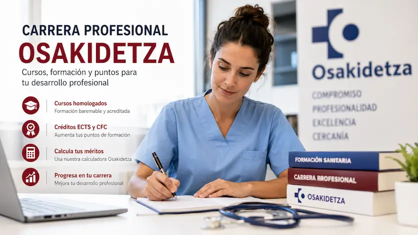Profesional sanitario revisando puntos de formación para carrera profesional Osakidetza