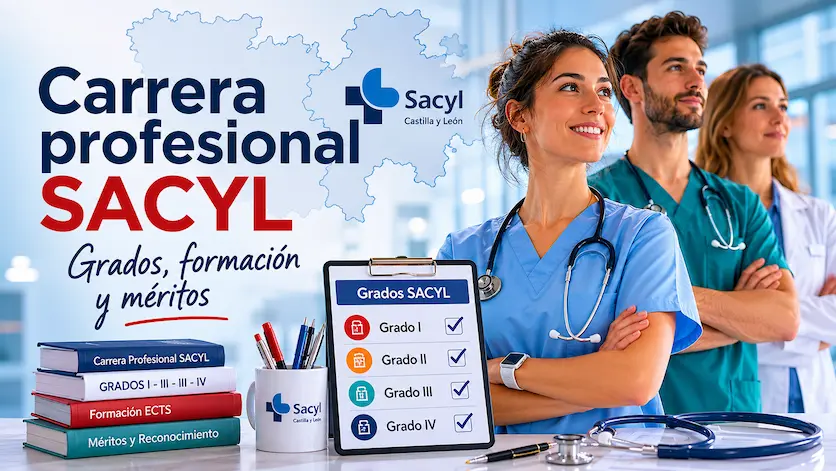 Profesionales sanitarios revisando grados y formación para carrera profesional SACYL