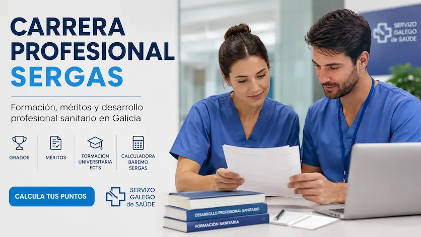 Profesionales sanitarios revisando formación y méritos para carrera profesional SERGAS
