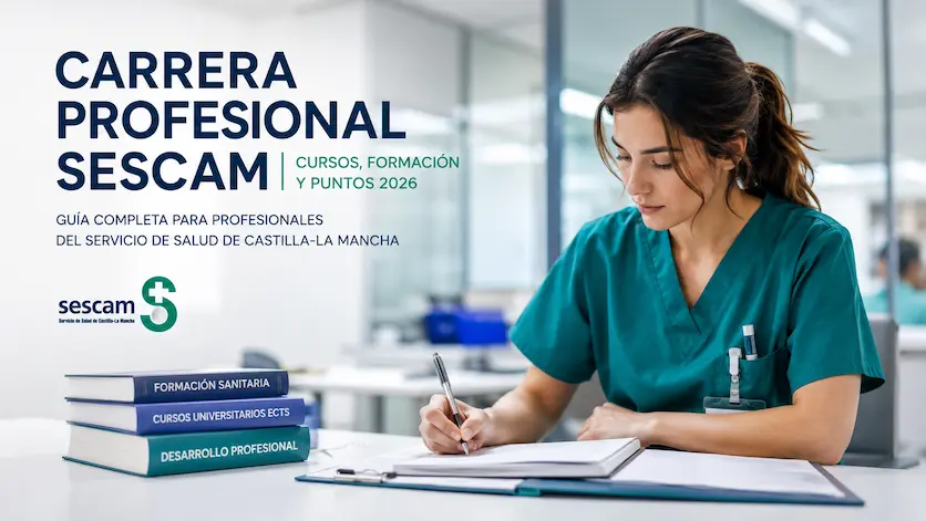 Profesionales sanitarios revisando puntos y formación para carrera profesional SESCAM