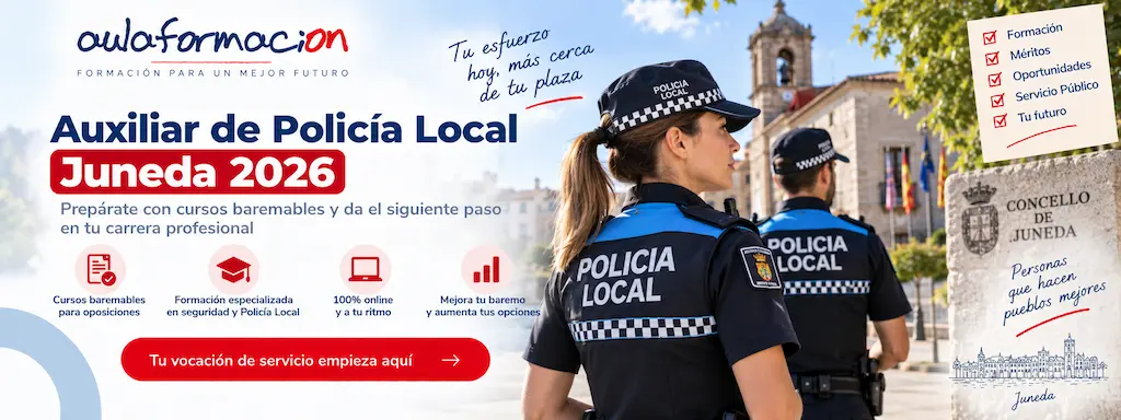 Cursos baremables para auxiliar de policía local de Juneda 2026: cómo sumar puntos en la fase de concurso