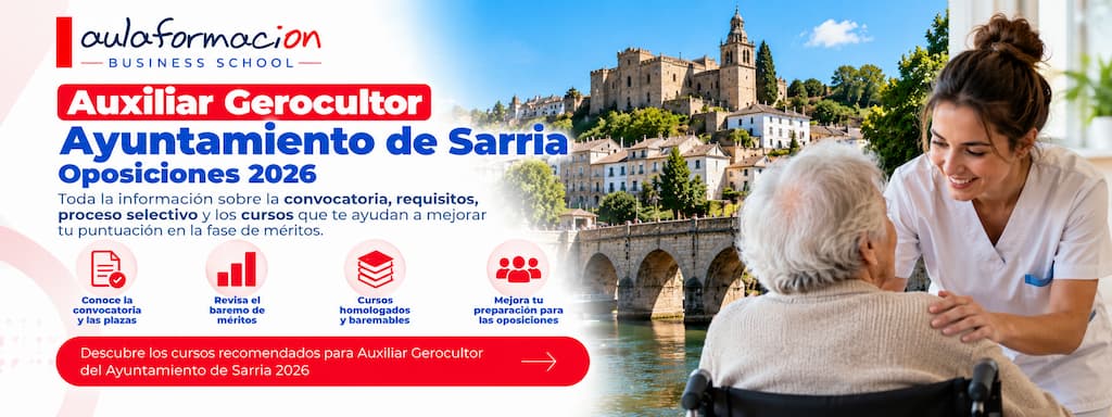 Auxiliar gerocultor Sarria 2026: 7 plazas y cursos hasta 10