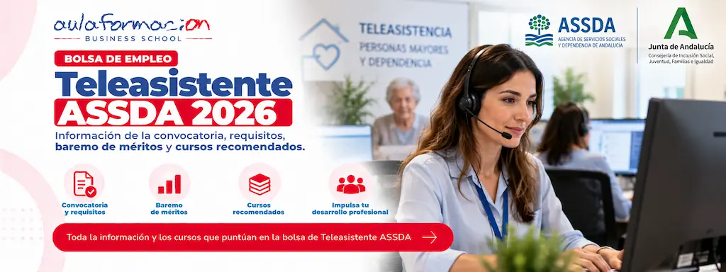 Teleasistente ASSDA 2026: 9 puestos y cursos hasta 35 puntos
