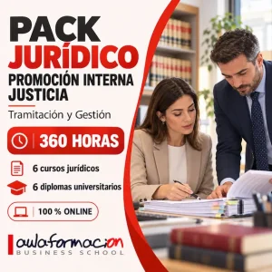 Pack jurídico de promoción interna de Justicia: seis cursos universitarios y 360 horas para Tramitación y Gestión.