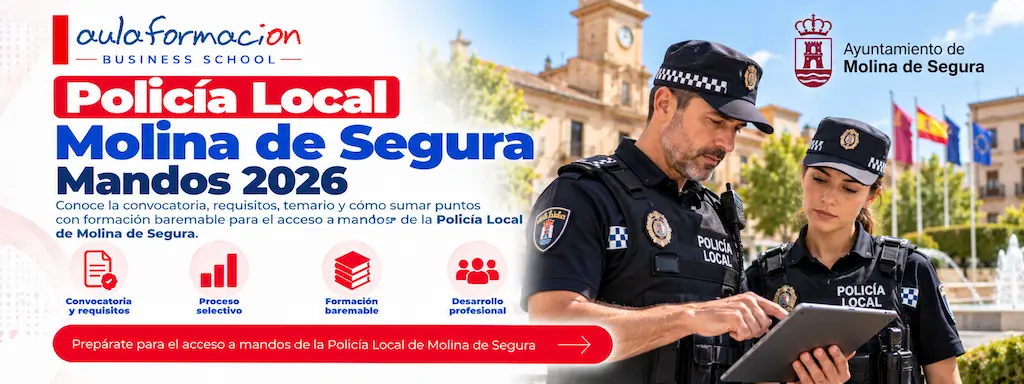Cursos baremables para subinspector e inspector de policía local Molina de Segura 2026: cómo sumar puntos en la fase de concurso